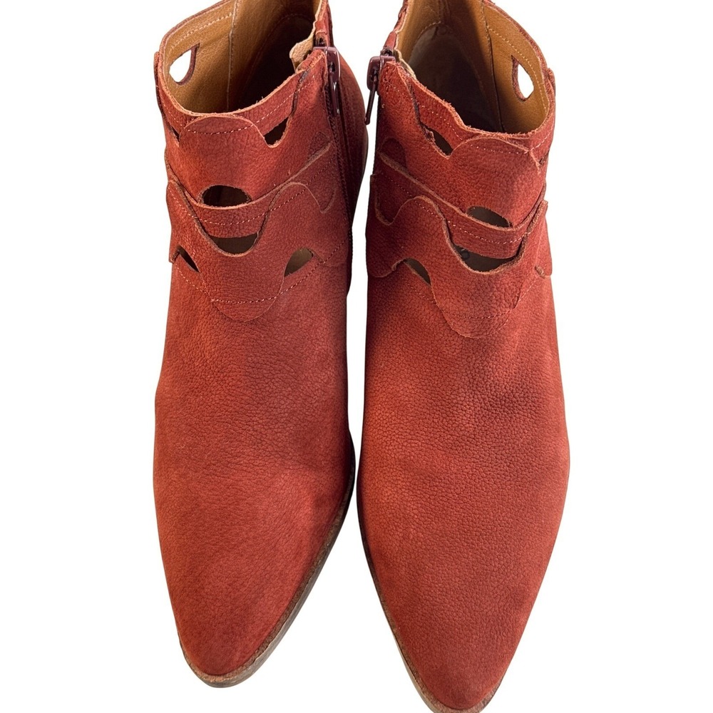 LUCKY BRAND Women's Maroon Suede Ankle Boots Cutout Side Zip Block Heel 8M 38.5 - Picture 10 of 10